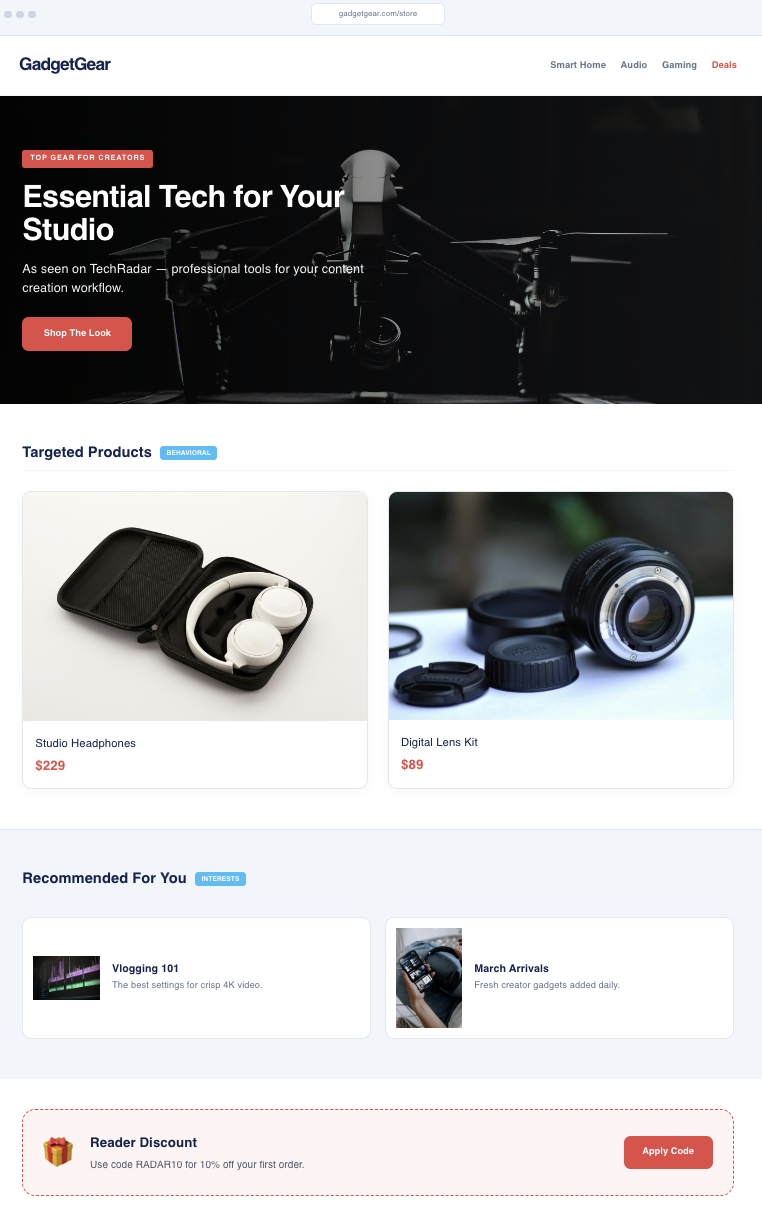 Comprehensive e-commerce personalization example with tailored homepage and product grid experiences by Personyze
