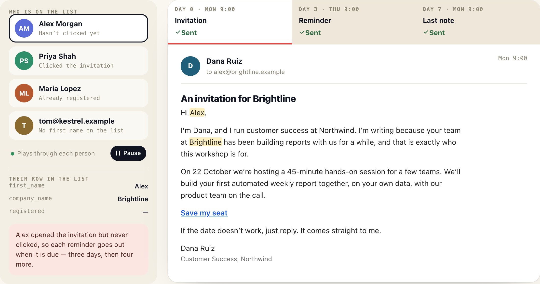 Personalized Invitation Sequence
