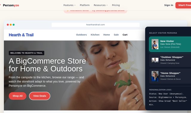 BigCommerce storefront tailoring product recommendations and banners to each shopper