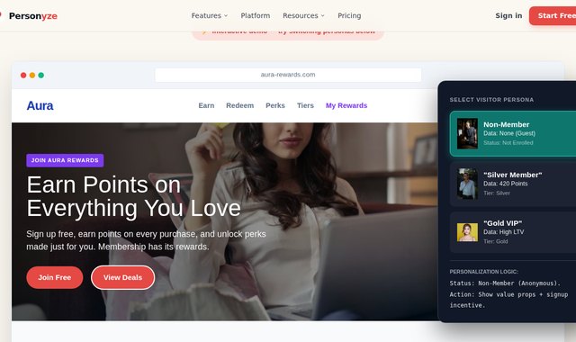Loyalty rewards program page personalized by member tier, points balance, and ways to earn