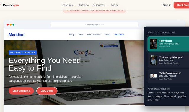 Retail storefront with its navigation menu and top categories reordered by shopper browsing behavior