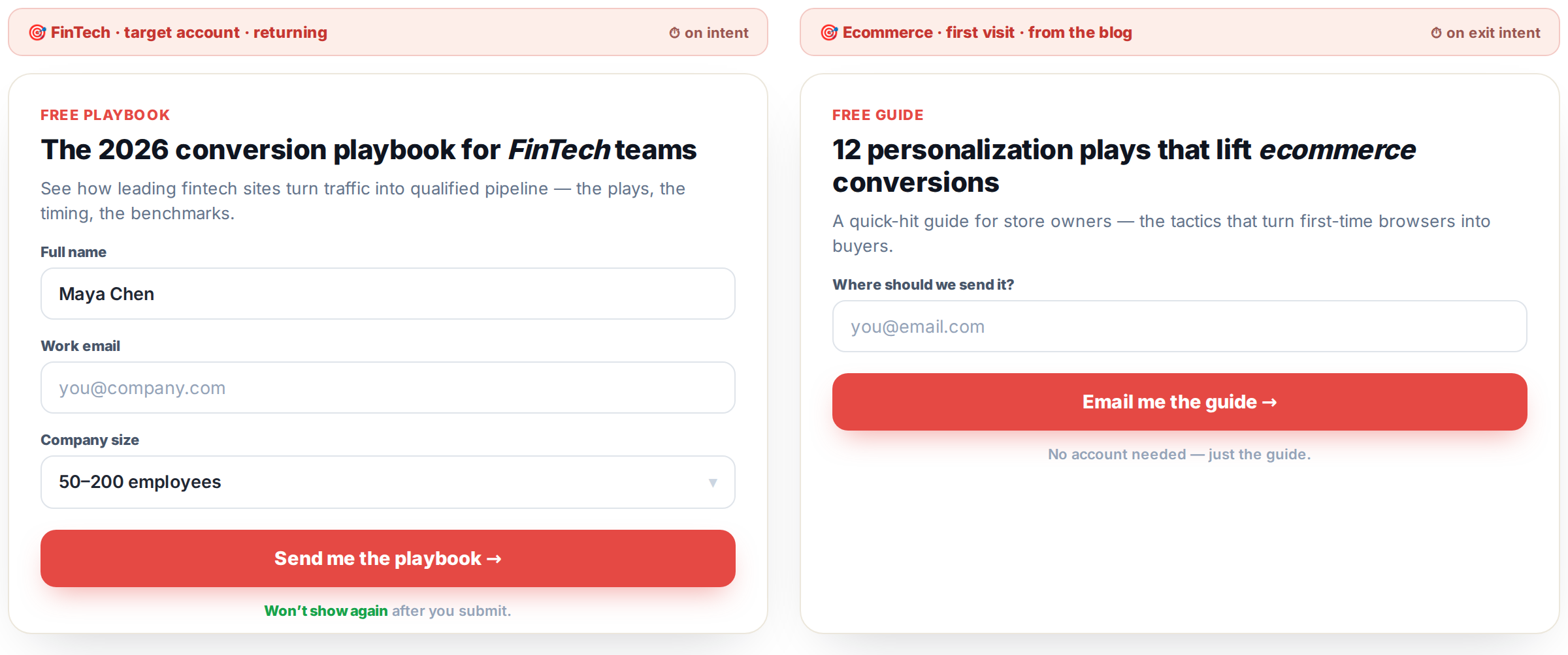 Personalized lead generation form