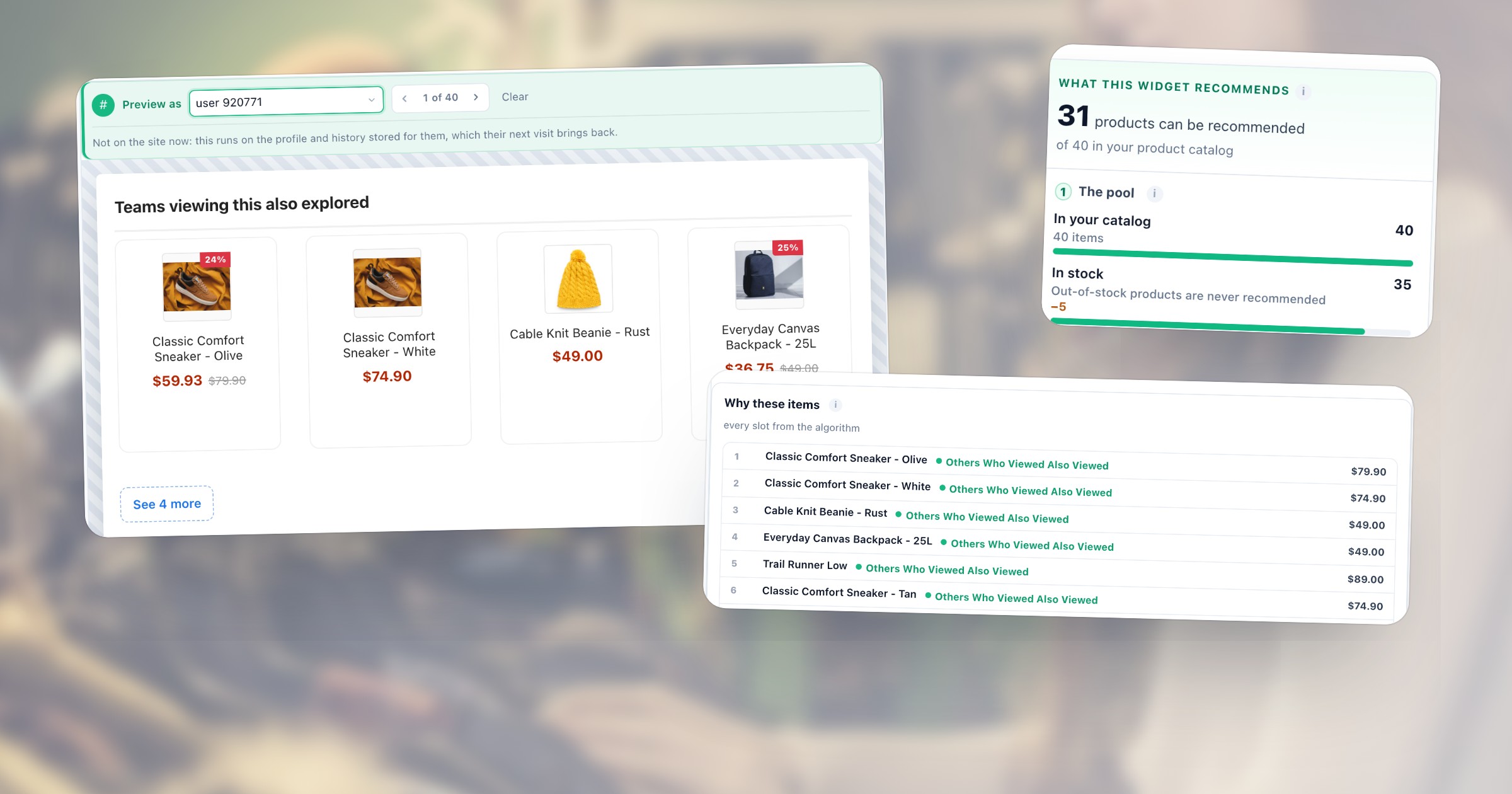 Product Recommendations, Start to Finish: Catalog, Algorithm, Design and a Preview for Any Shopper